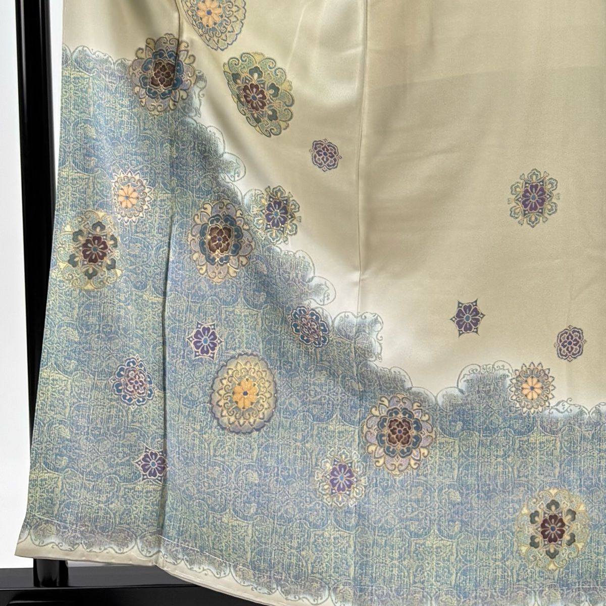 訪問着 身丈160.5cm 裄丈65.5cm M 袷 落款 華文 華唐草 金彩 ぼかし 灰緑 正絹 秀品