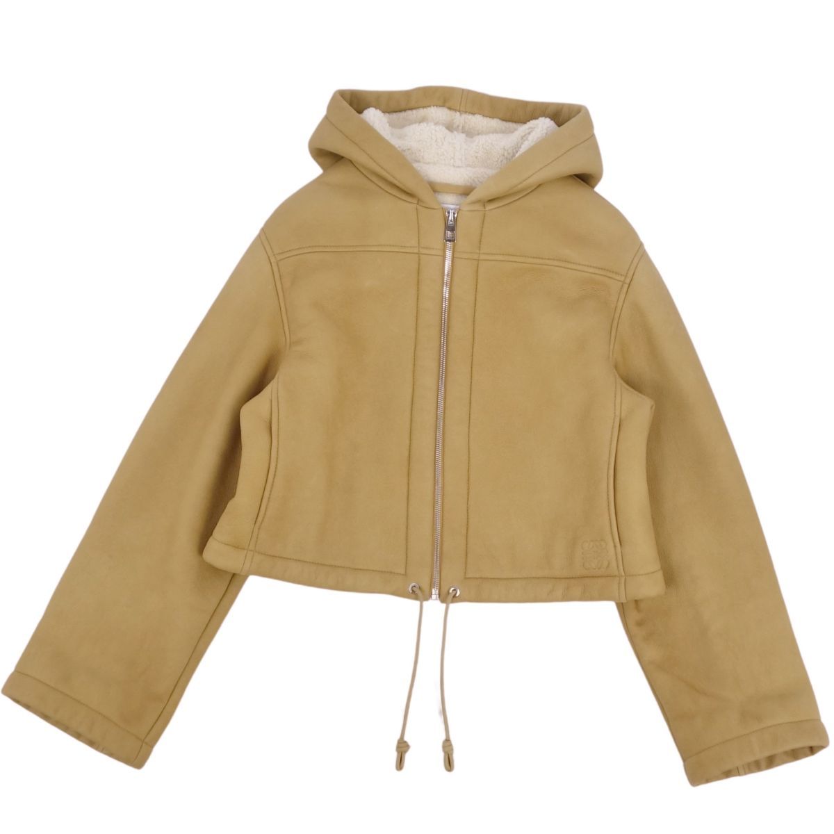 美品 ロエベ LOEWE ムートンジャケット シアリング ショート丈 フード