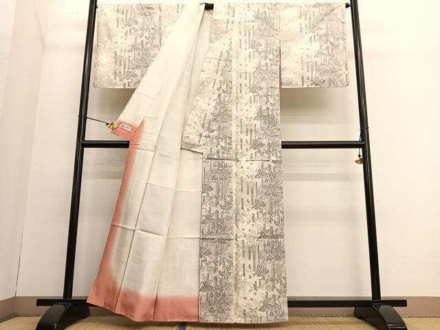 平和屋着物○本場大島紬 白大島 草花間道 やまと誂製 正絹 逸品 未使用  