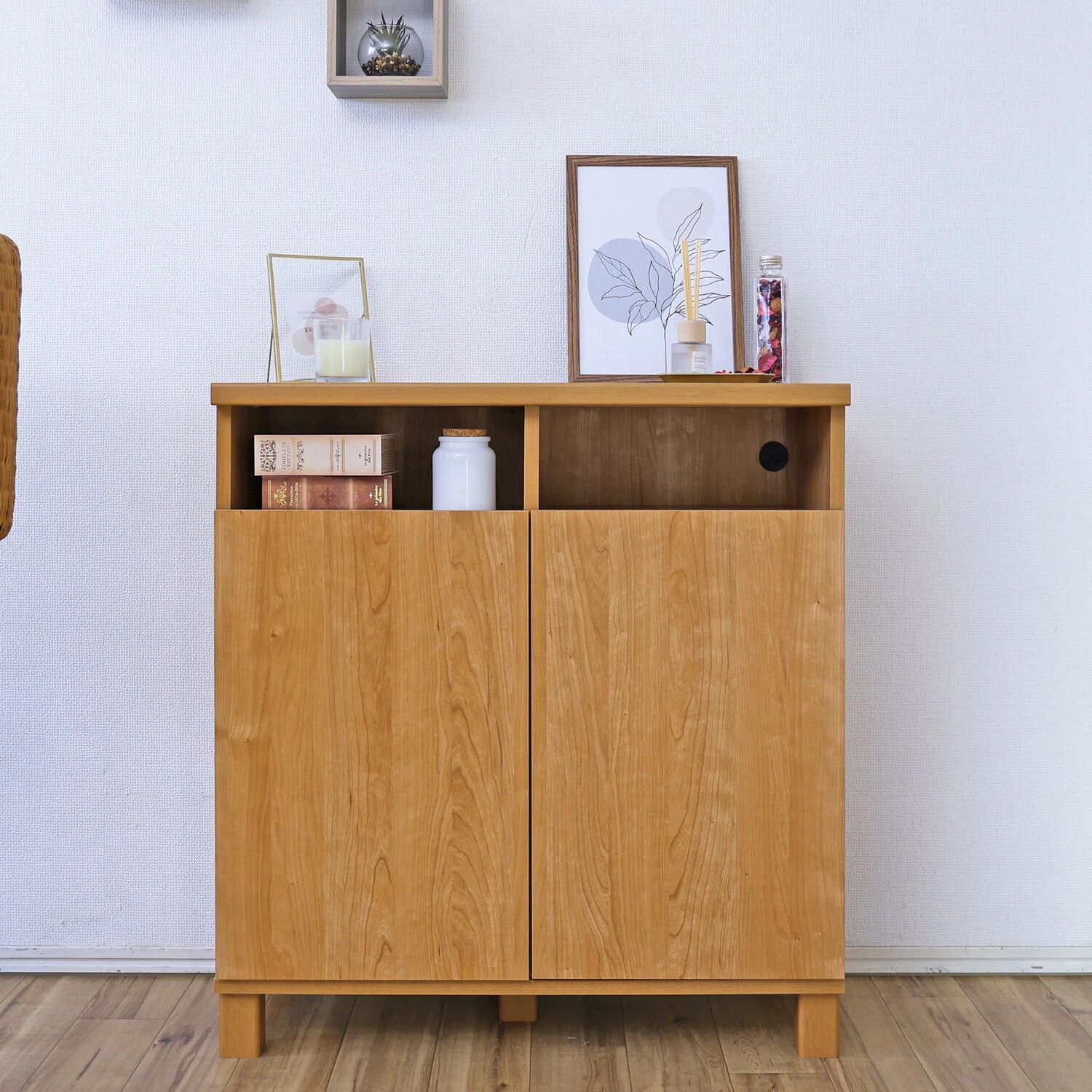 ♪ キャビネット カウンター ナチュラル 幅74cm 収納棚 組立式