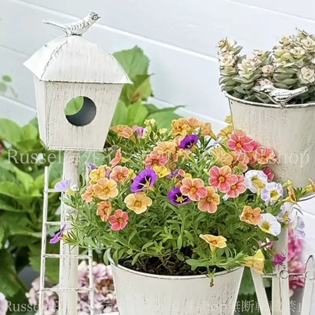 プランター 鋳鉄製 ヴィンテージ調 防錆 ホワイト シャビー加工