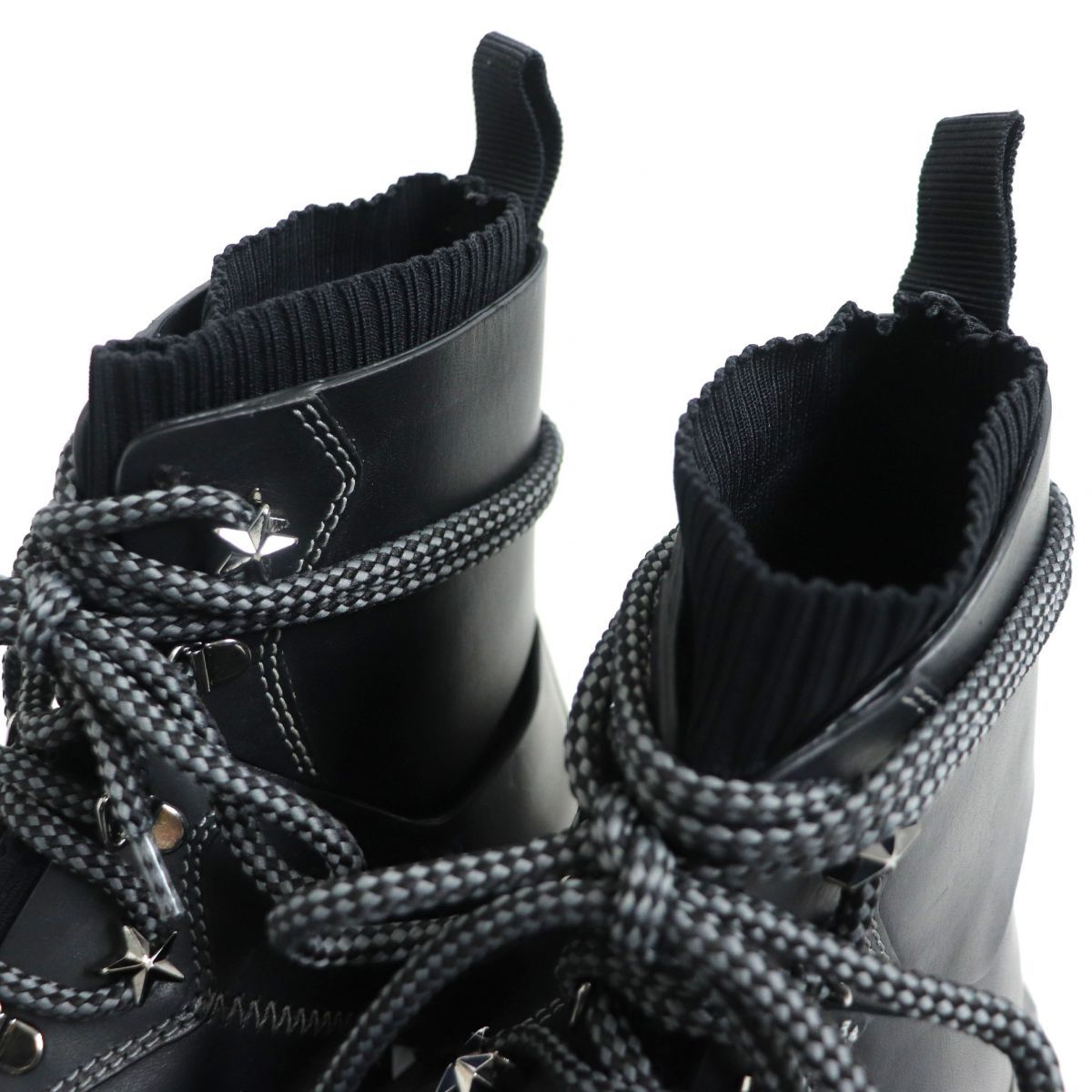 未使用品□ジミーチュウ DIAMOND SPACE BOOT バケッタレザー×ニット スタースタッズ 6ホール スペースブーツ/ハイカットスニーカー 銀 42 未使用□ジミーチュウ DIAMOND SPACE BOOT バケッタレザー×ニット