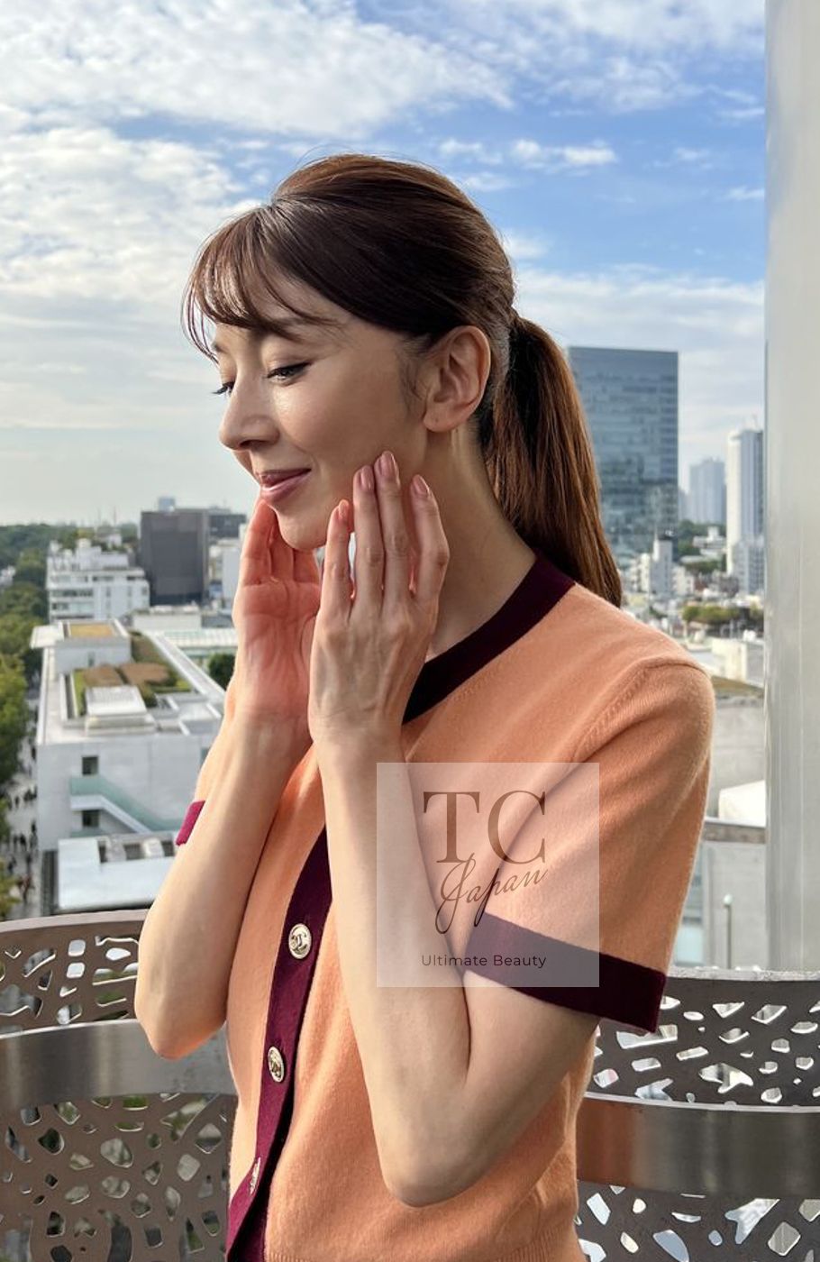 シャネル カーディガン CHANEL アプリコット プラム バイカラー