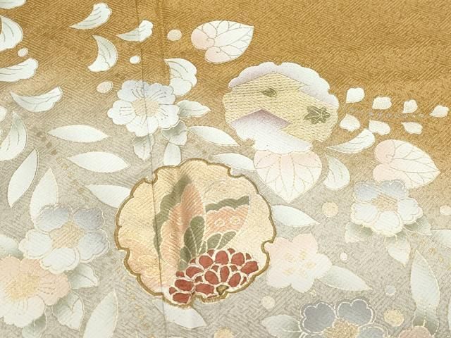 平和屋着物○訪問着 刺繍 雪輪花蝶文 暈し染め 金彩 正絹