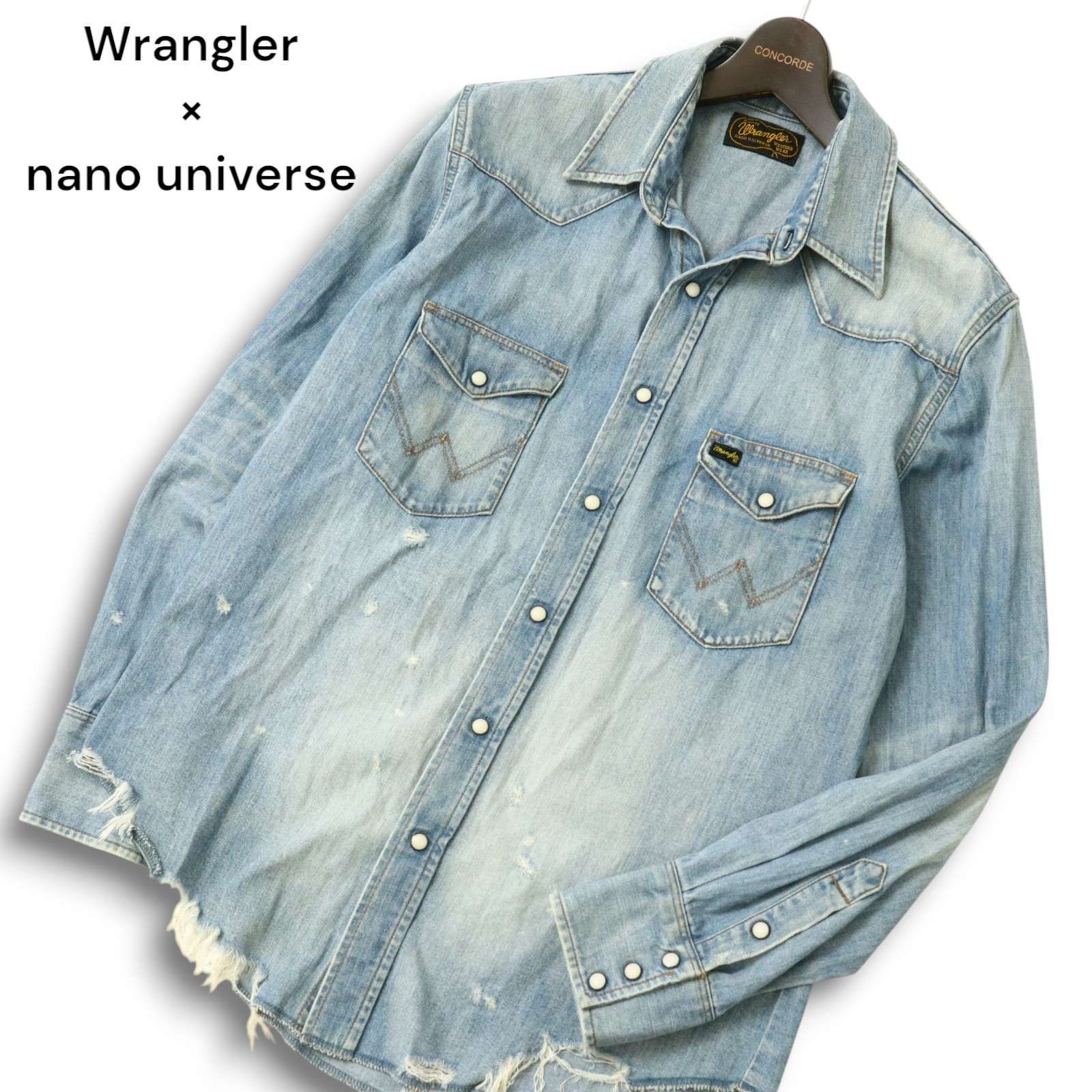Wrangler × nano universe ラングラー ナノユニバース WM1727  ダメージ加工 長袖 ウエスタン デニム シャツ Sz.L メンズ