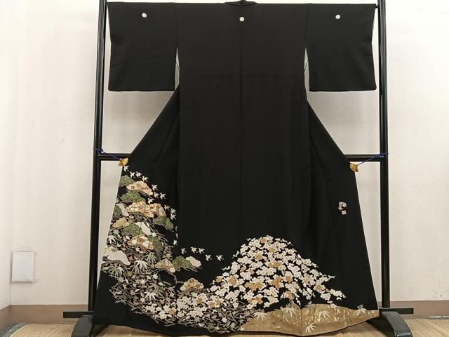 平和屋着物□豪華黒留袖 作家物 駒刺繍 花蝶文 金銀彩 正絹 逸品