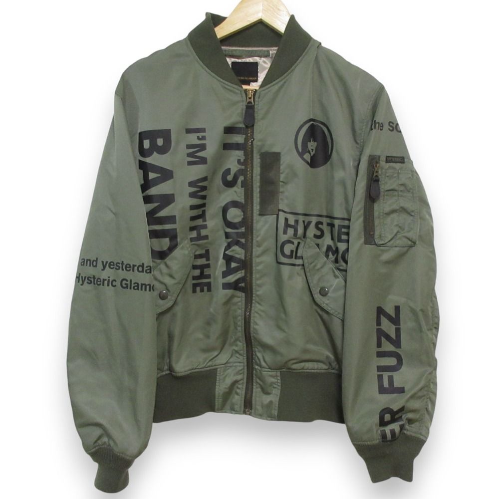 美品 HYSTERIC GLAMOUR ヒステリックグラマー エアフォース LOGO SCRATCH MA-1 ジャケット ブルゾン Mサイズ カーキ メンズ 古着 中古 USED