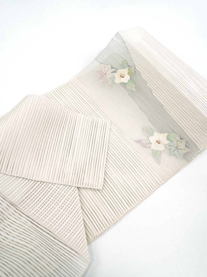 【ちどりや】1円～　新品　美品　正絹絽つづれ　九寸名古屋帯　セミフォーマル　西陣織　佐々木染織謹製　流水　乳白　ｘ　金糸　AZ71-1