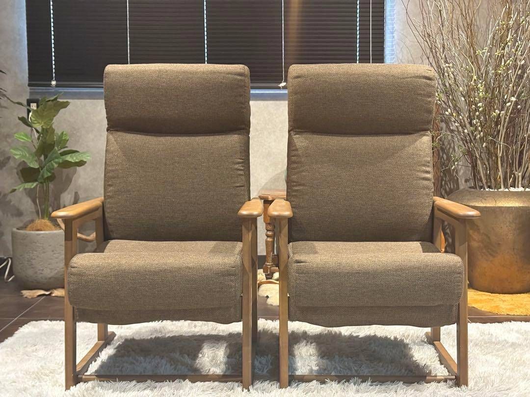 シンプル ブラウン ソファ 一人用 アームソファ キャスター付 2脚セット Y