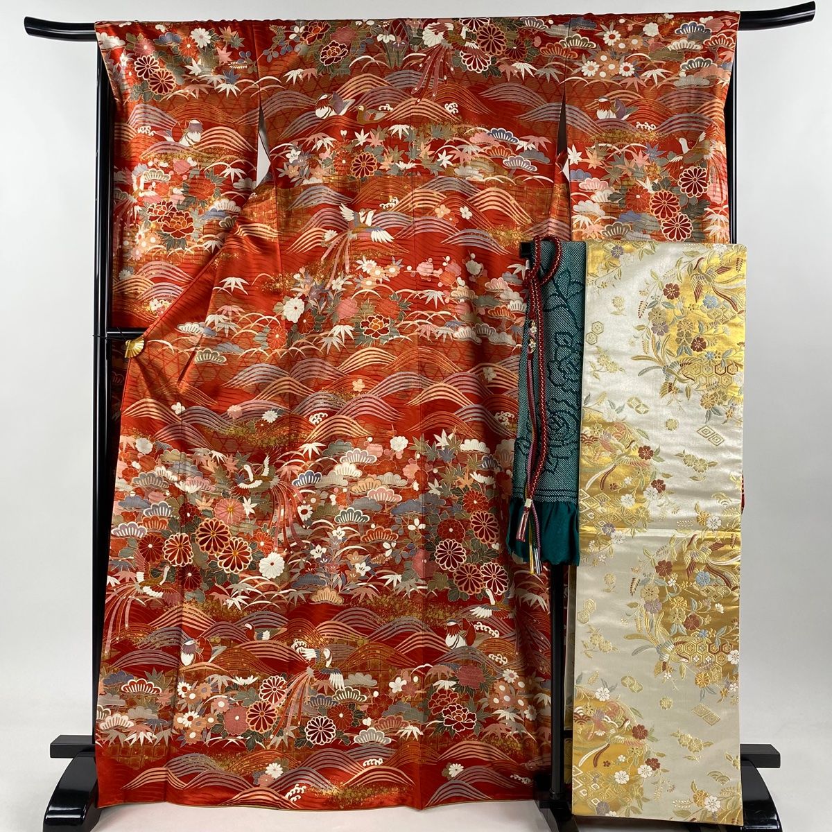 振袖 身丈168.5cm 裄丈69cm L 袷 袋帯フルセット 桜 地紋 金彩 振袖 身丈168.5cm 裄丈69cm L 袷 袋帯フルセット 桜 地紋 金彩