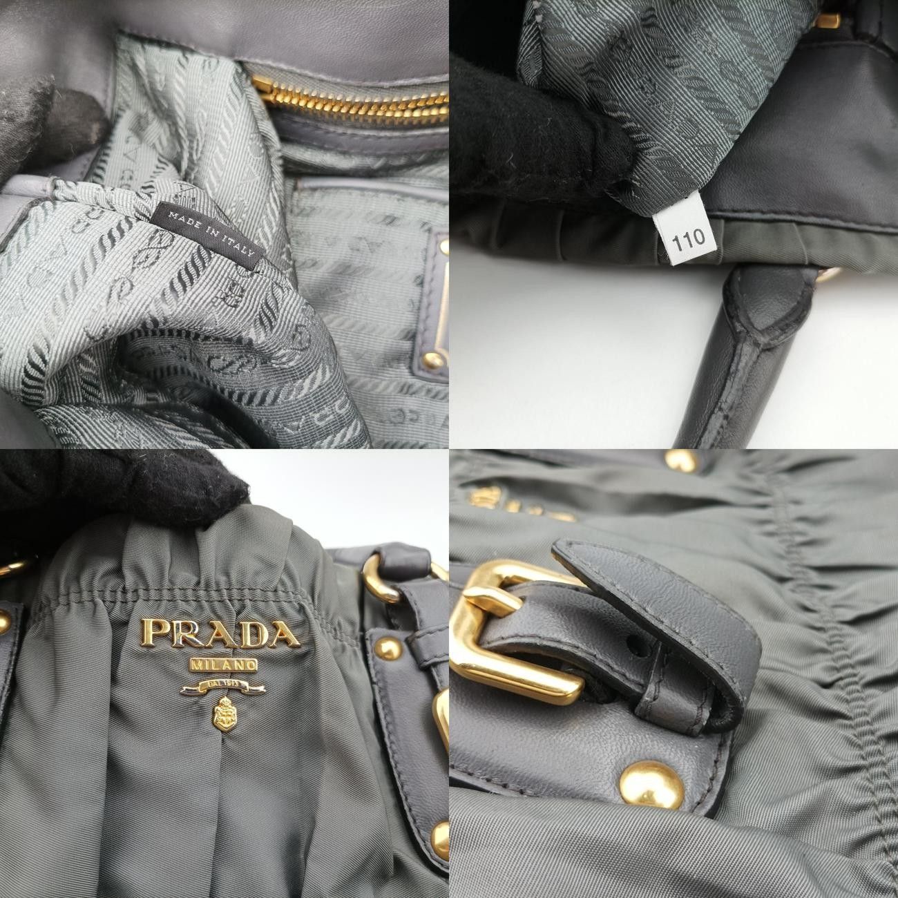 プラダPradaギャザーグレーキャンバス110