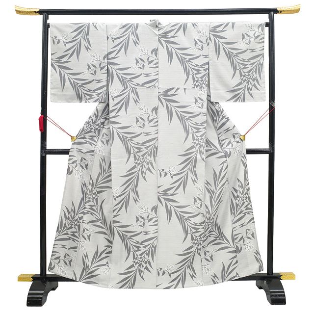 単衣＋名古屋帯　紬 肩身丈163 裄66.5 身幅広め　美品　居敷当て付き 新古品】 紬 単衣 着物 未使用 正絹 春 秋 染め柄 ライトグレー