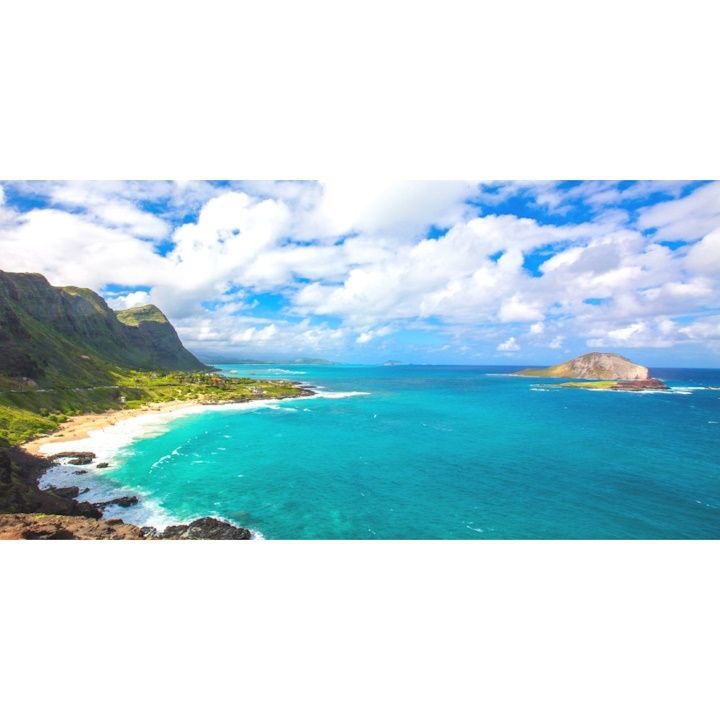 【パノラマ窓仕様】南国の島とビーチと虹のハーモニー ハワイ 壁紙ポスター 窓仕様】南国の島とビーチと虹 ハワイ 波 虹 レインボー 海 壁紙