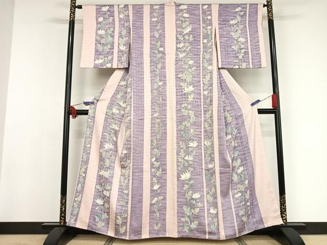 平和屋着物●上質な小紋　枝花間道　鈴乃屋扱い　正絹　逸品　AAAW4019np 平和屋着物○上質な小紋 枝花間道 鈴乃屋扱い 正絹 逸品 AAAW4019np