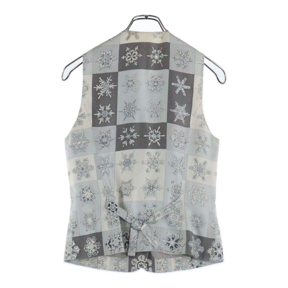 HERMES エルメス スノーフレーク 雪の結晶総柄プリント シルク ノースリーブ ジャケット ジレ ベスト グレー ライトブルー