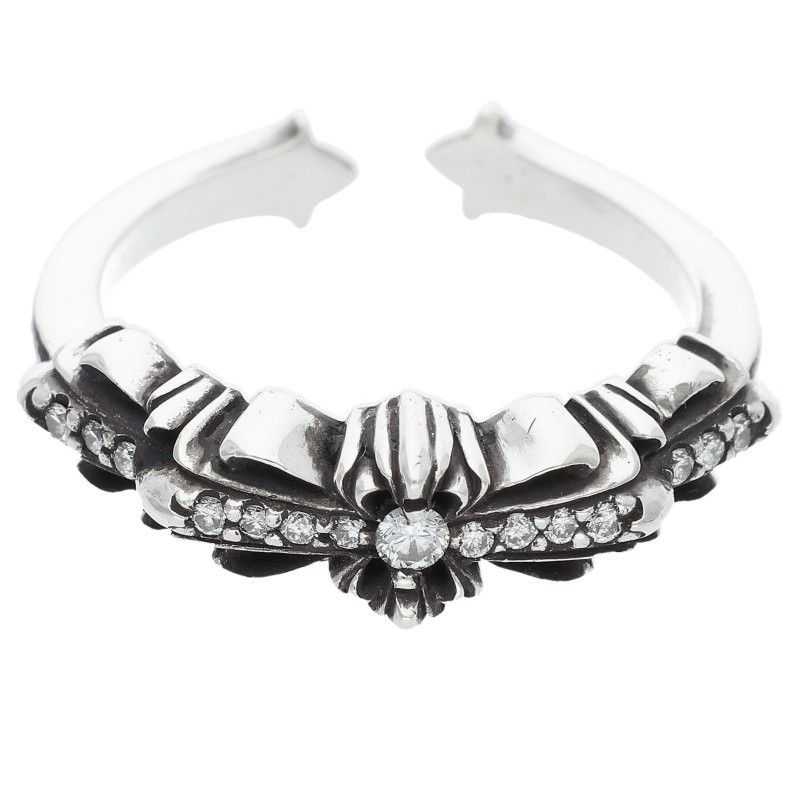 クロムハーツ BABY CLSC P D ベイビークラシックダブルフローラル PAVEダイヤ シルバーリング メンズ 13号