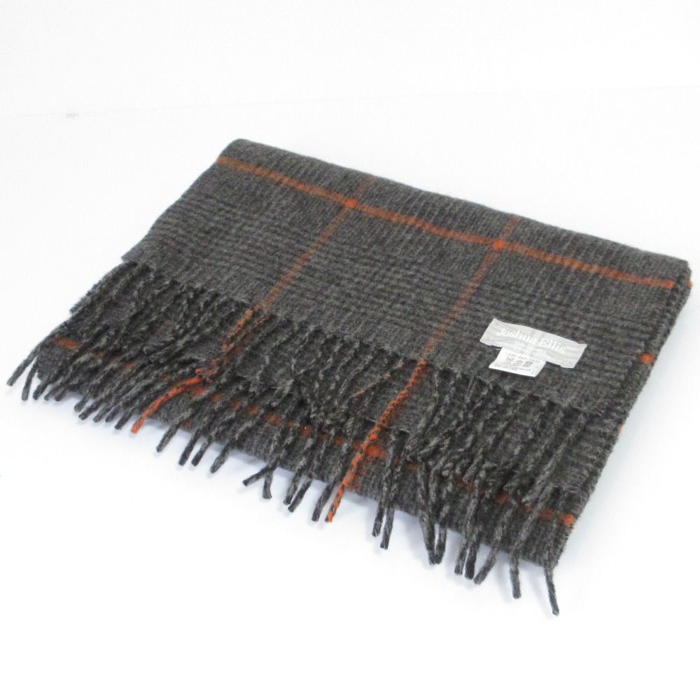 Joshua Ellis ジョシュアエリス チェック カシミヤマフラー グレー レディース 古着