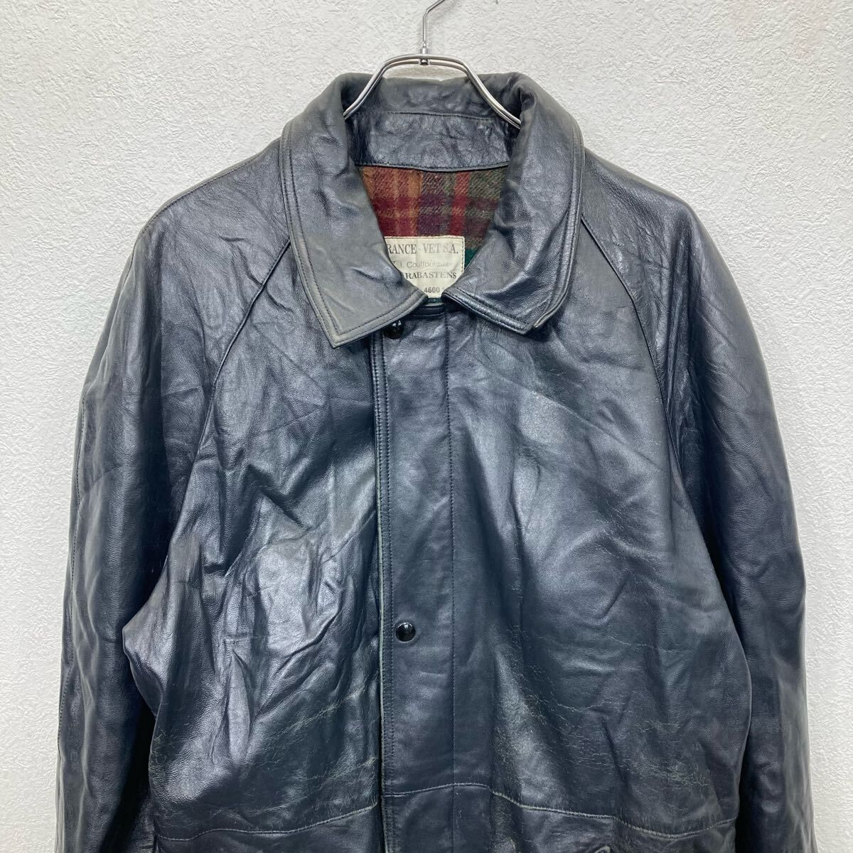 ユーロ レザーカーコート Mサイズ位 ブラック フランス ヴィンテージ