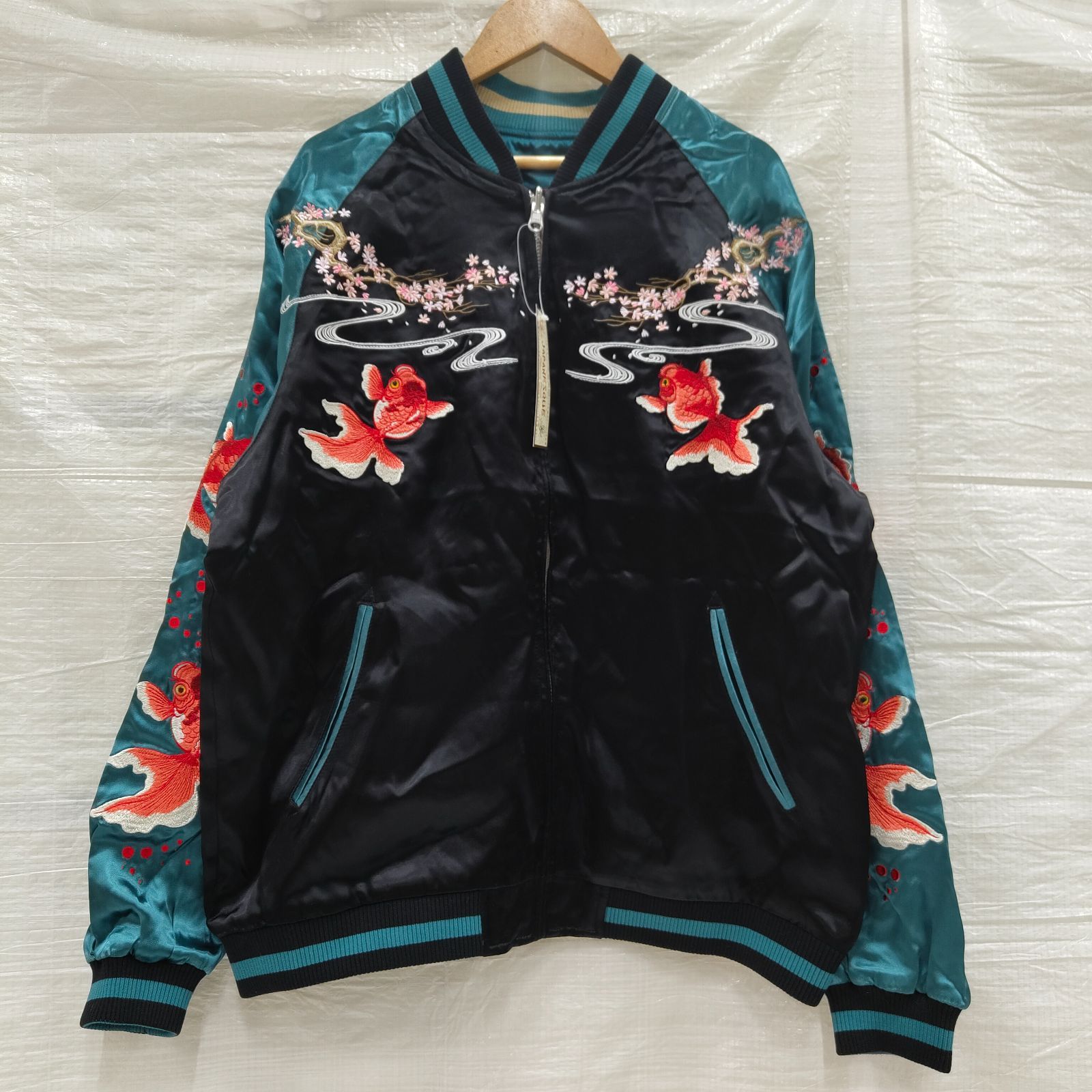 新品 LL XL 花旅楽団 ジャパネスク JAPANESQUE 金魚 流水桜 鶯 