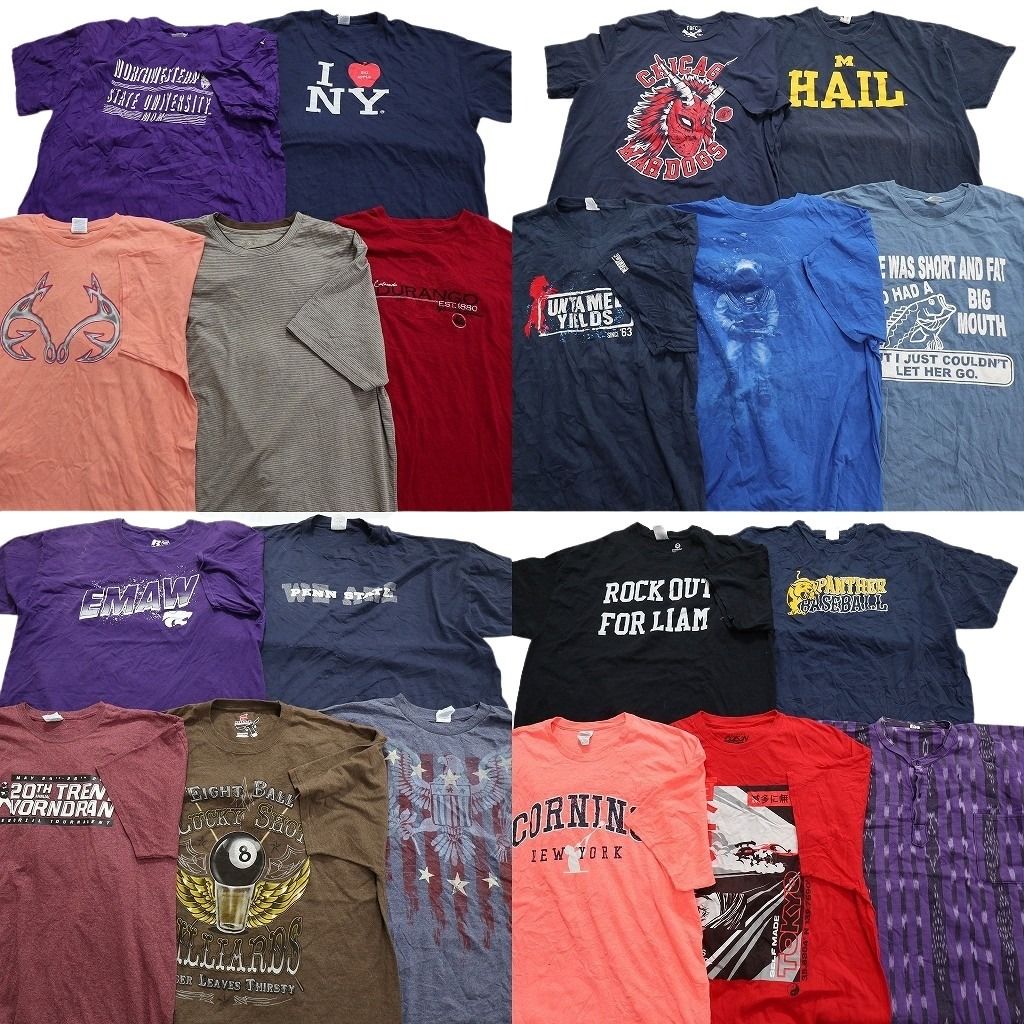 古着卸 mix プリント 半袖Tシャツ 20枚セット メンズ 2XL ヘンリーネック チームロゴ 英字プリント 古着 NA0186