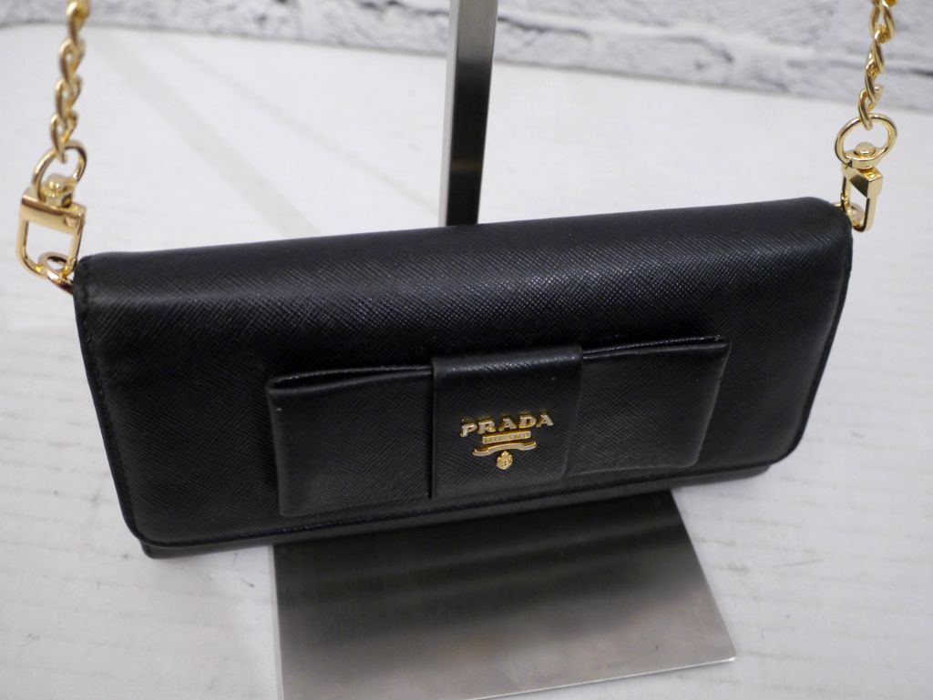 美品◇ PRADA プラダ リボンデザイン サフィアーノ レザー
