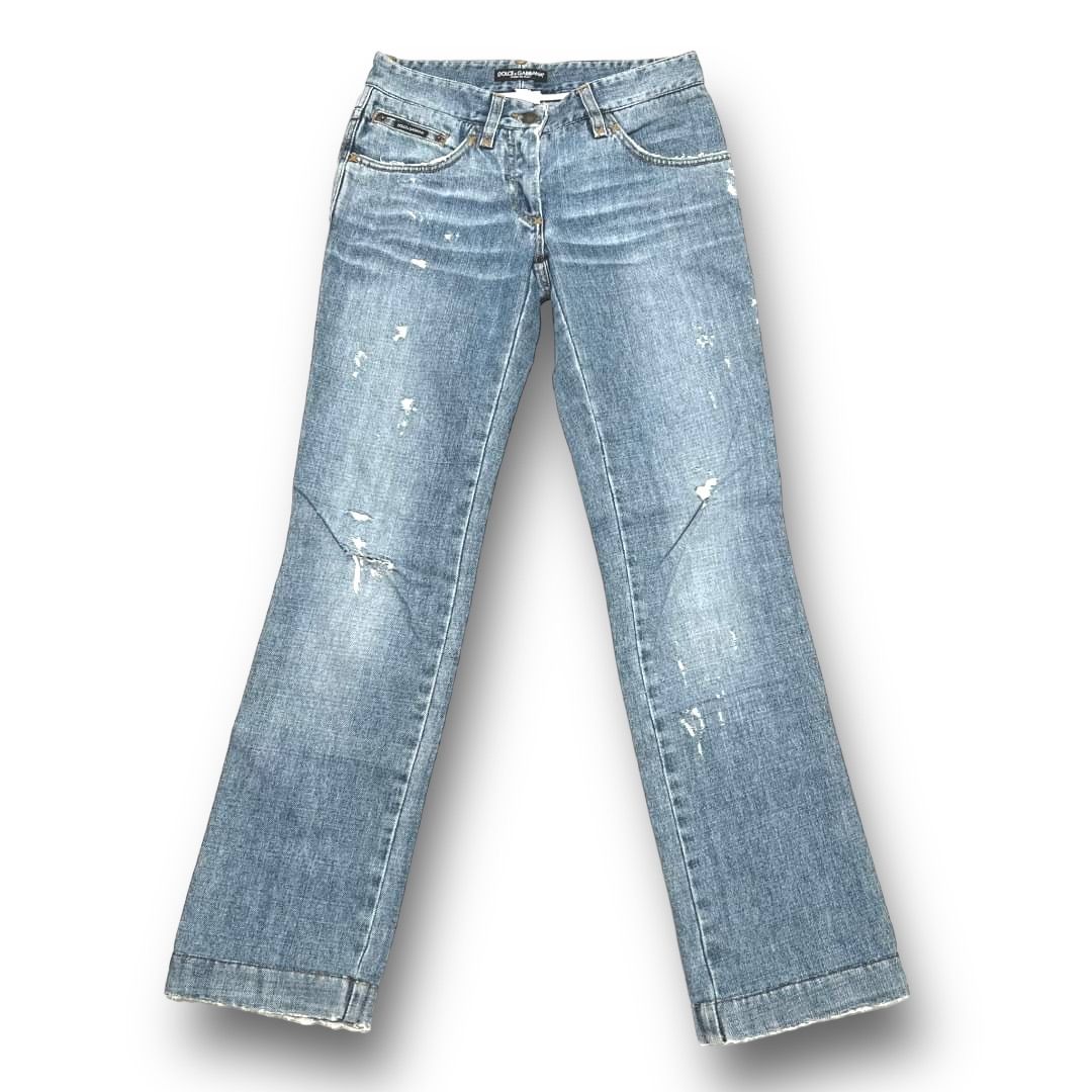 ドルチェアンドガッバーナ ダメージ加工 ストレート メタルロゴ サイズ38 レディース デニム パンツ ジーンズ