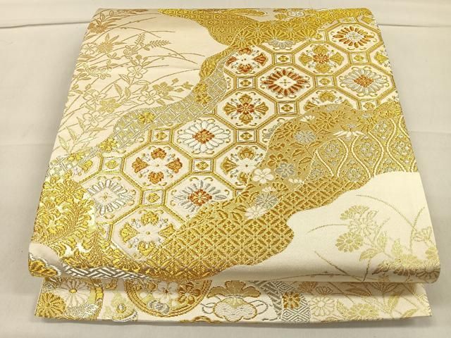 平和屋着物◎全通柄袋帯　美保姿苑　道長蜀江花文　金銀糸　正絹　逸品　CAAL2546ua
