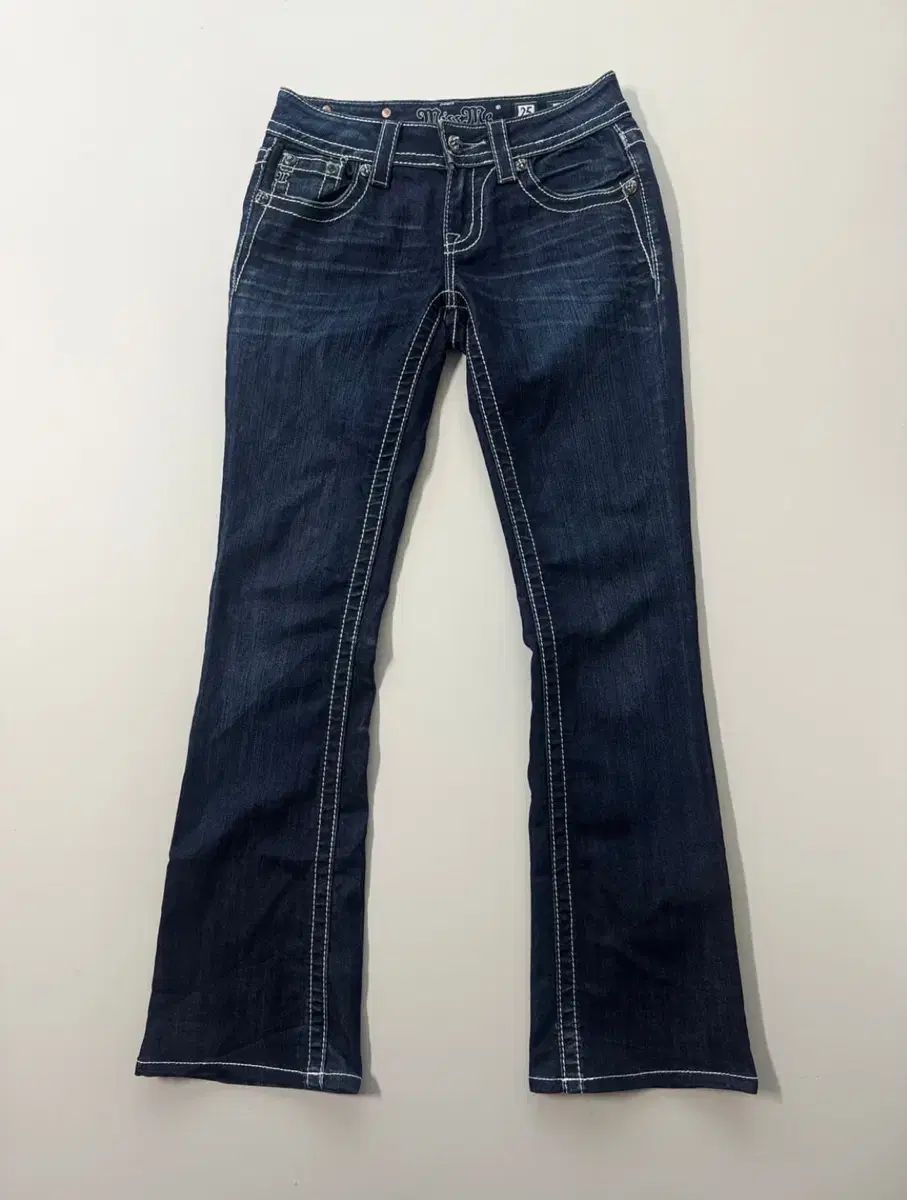 missme ミスミ デニム ブーツカット クロス 十字架 刺繡