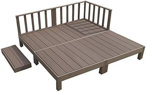 人工木ウッドデッキ 8点セット 1坪 用ネジ付 樹脂 デッキ 縁台 ダークブラウン