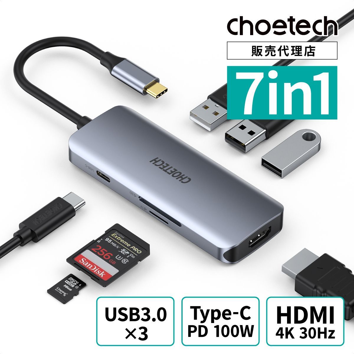 7-in-1 USB Type-C ハブ HUB-M19