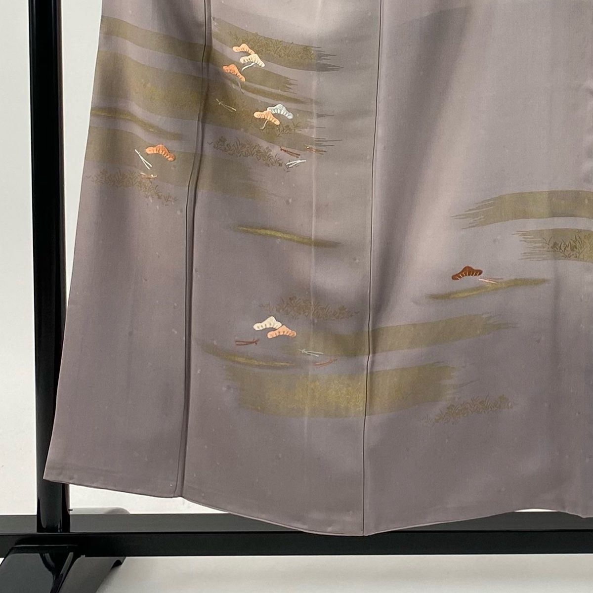 訪問着 身丈155cm 裄丈61.5cm S 袷 笠松 霞 刺繍 金彩 灰紫 正絹 秀品 一つ紋