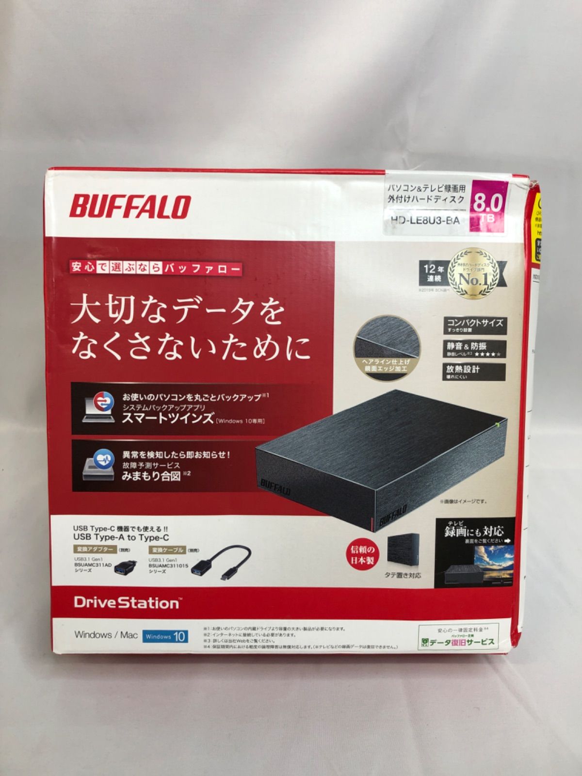 U061 BUFFALO USB3.2(Gen.1)対応外付けHDD 8TB ブラック HD-LE8U3-BA　A5E2AE03790E53