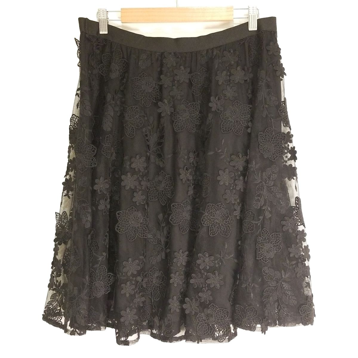 Rose Tiara ローズティアラ スカート サイズ46 XL レディース - 黒 ひざ丈 花柄 レース ウエストゴム