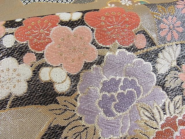 平和屋着物●両面　六通柄袋帯　唐織　流水花文　金糸　正絹　逸品　CABE8555hy 平和屋着物○両面 六通柄袋帯 唐織 流水花文 金糸 正絹 逸品