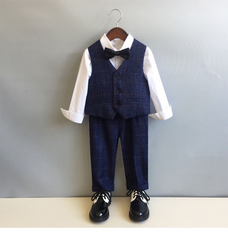  男の子スーツ フォーマルスーツ 5点セット ベスト+パンツ+シャツ+ボウタイ+コサージュ 子供服 キッズ 入園式 入学式 卒業式 演出 冠婚葬祭 スーツ・ブレザー