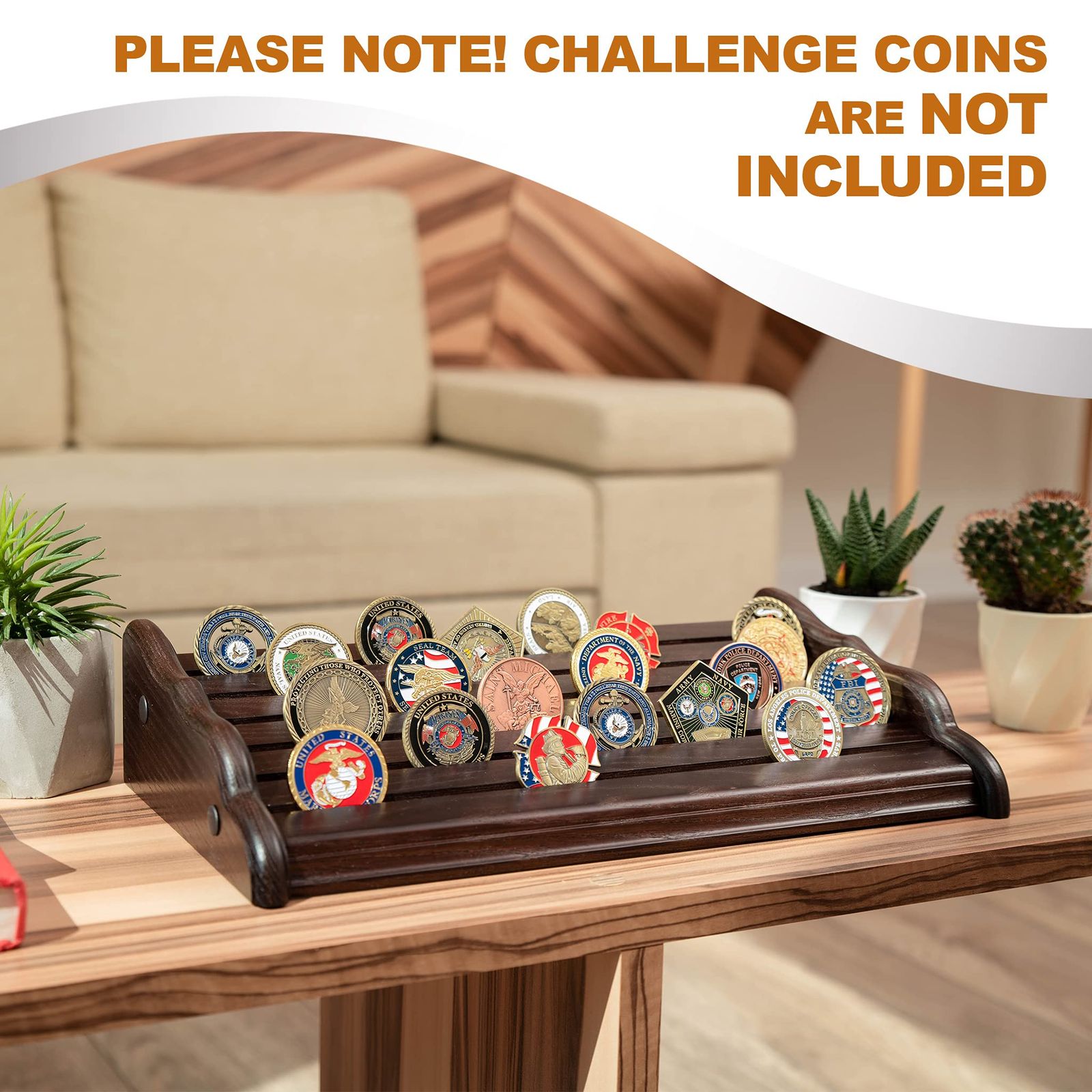 TESLYAR ミリタリーチャレンジコインスタンドホルダー - コインを最大42枚収納 6列 - ディスプレイラック 木製 陸軍 コレクタブルチャレンジ コインディスプレイ ケースウッドスタンド 天然無垢材 (ブラウン) ウッドスタンド diy