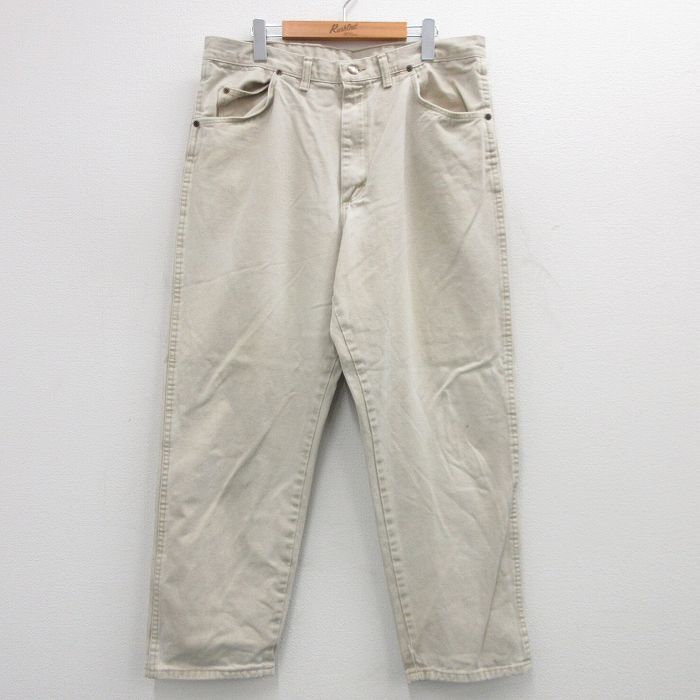 W38/古着 ラングラー ジーンズ メンズ 90s コットン ベージュ カーキ デニム 24aug03 中古 ボトムス ジーパン Gパン ロング パンツ