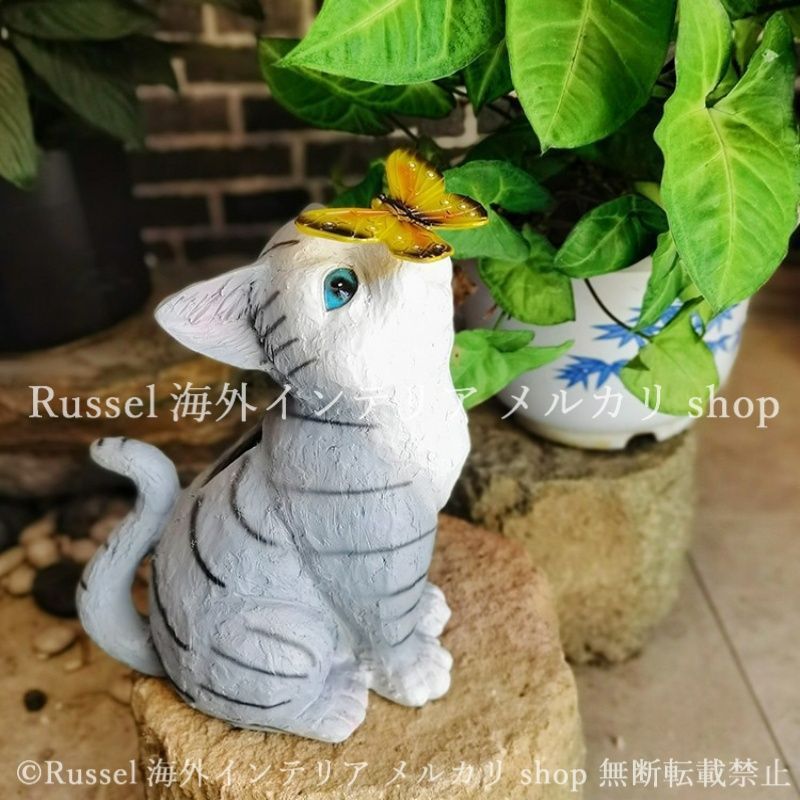  ガーデンライト 猫 蝶 ソーラー 樹脂 ねこ ネコ キャット 太陽光 ガーデンオブジェ ガーデンオーナメント ガーデニング 雑貨 ガーデン雑貨 ガーデンインテリア ガーデン インテリア 庭の装飾 お洒落 おしゃれ 8-14 オーナメント オブジェ 園芸用品