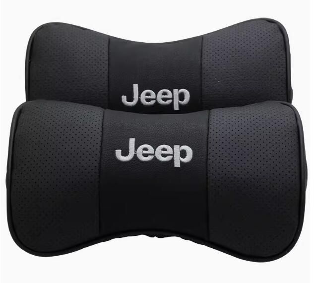 新品*２個セット*ジープ JEEP*刺繍 ロゴ入りき レザー ネックパッド 汎用 車載首枕 ヘッドレスト*刺繍工芸*グレー