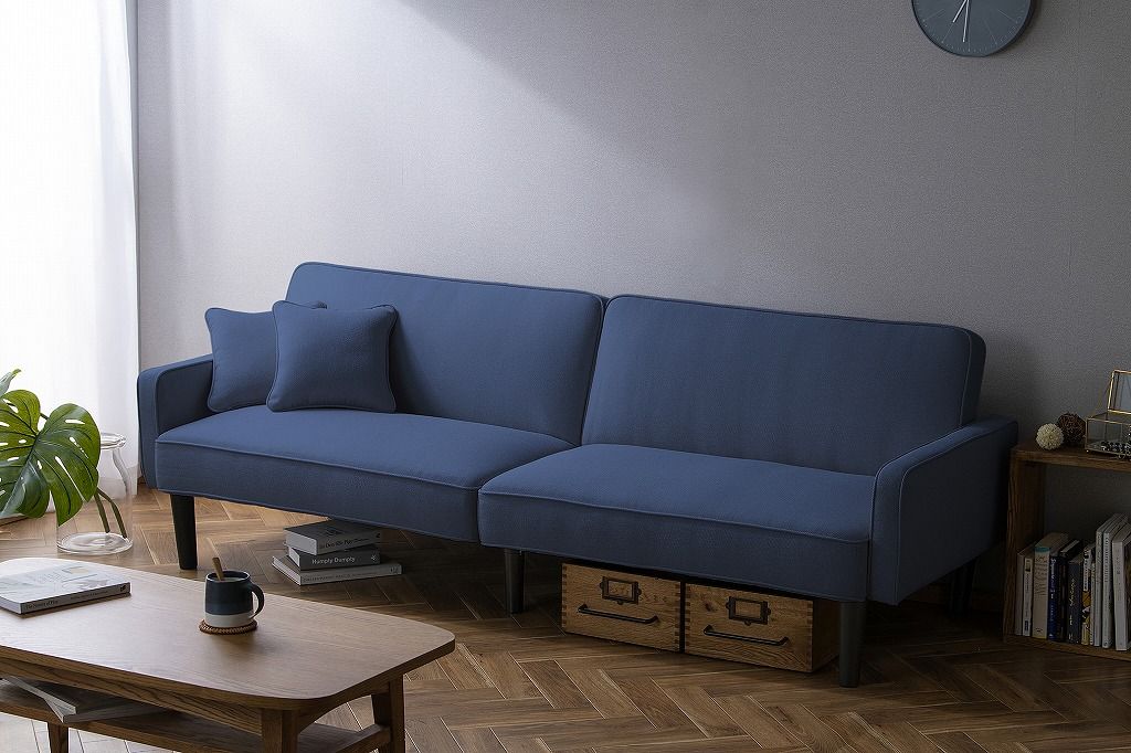 大特価満載！ アイリスオーヤマ ソファ ソファー ソファベッド ソファーベッド 3人掛け 3人掛けソファ リクライニング ローソファ ローソファー ネイビー RSB-3S IRIS OHYAMA 全品大幅値下げ！