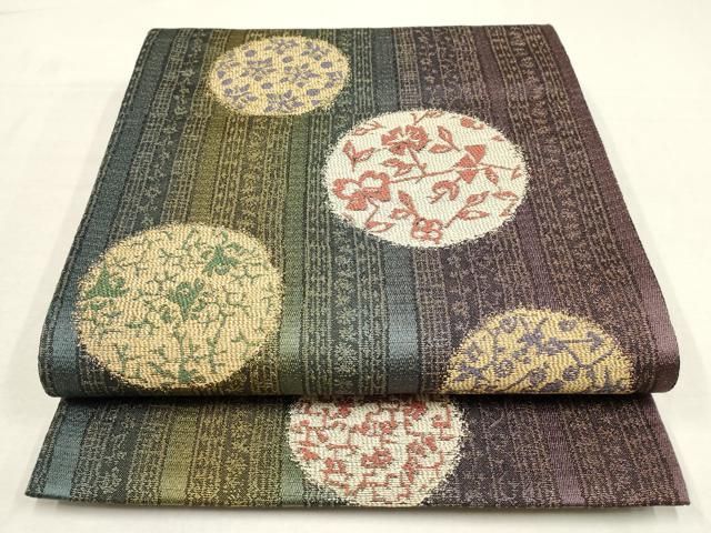 平和屋着物●六通柄袋帯　草花丸文　金糸　正絹　逸品　CAAT8140hy 平和屋着物○六通柄袋帯 草花丸文 金糸 正絹 逸品 CAAT8140hy