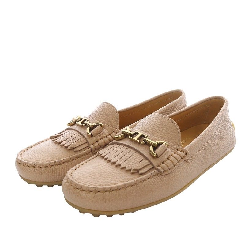 トッズ TOD S シティ ゴンミーニ ドライビングシューズ フラット レザー 36 ナチュラル |YO3