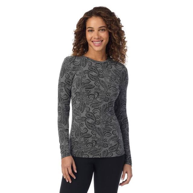 【送料無料】 クドルドッズ レディース Tシャツ トップス Women's Cuddl Duds Softwear with Stretch Long Sleeve Top Charcoal Heather Paisl