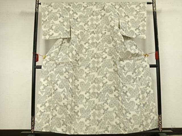 平和屋着物 紬 単衣 吉祥花文 AABB2167fy