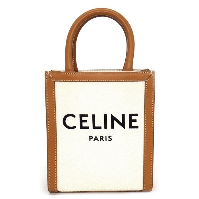 セリーヌ CELINE ハンドバッグ ショルダーバッグ バーティカルカバ 193302BNZ.02NT ナチュラル タン プリントテキスタイル カーフスキン 【中古】