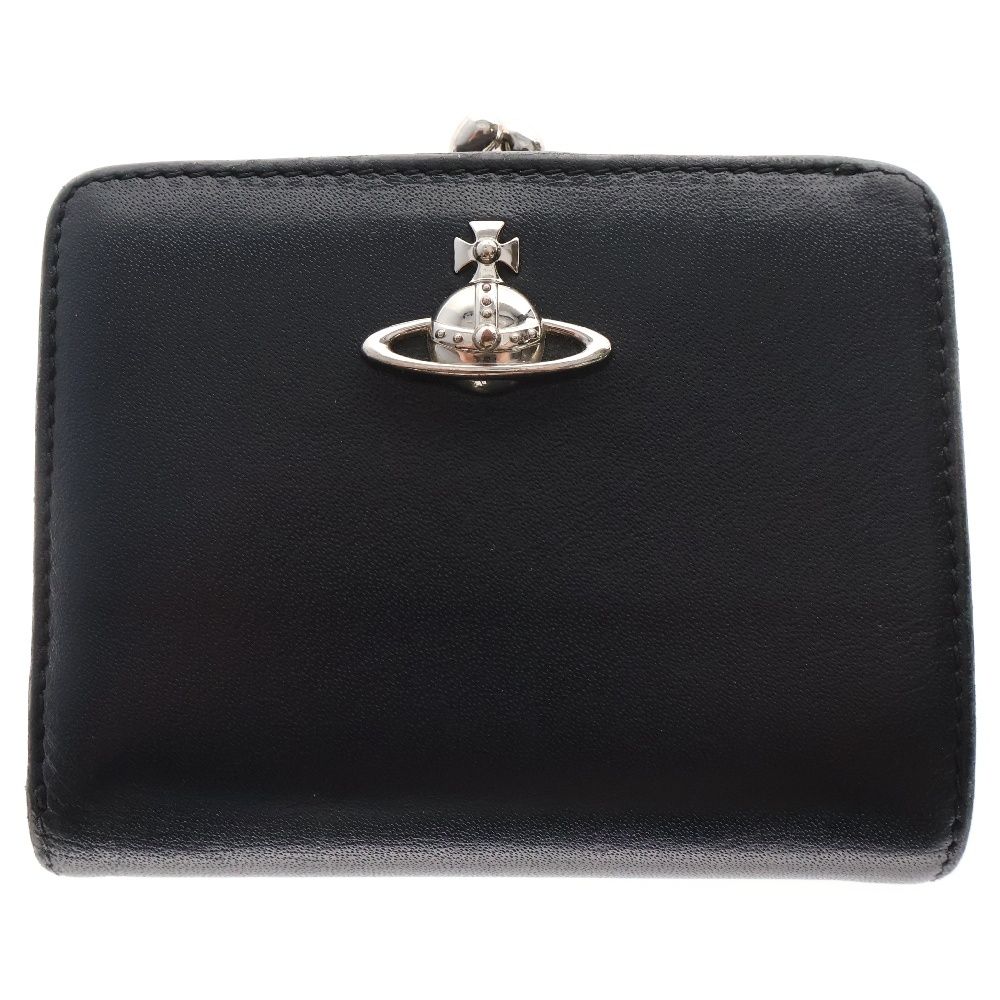Vivienne Westwood ヴィヴィアンウエストウッド ロゴプレート二つ折り財布 レザーウォレット がま口コインケース ブラック 51010020