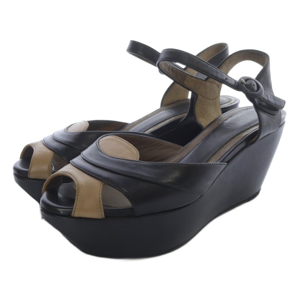 MARNI TROMPE LOEIL SANDALS サンダル ブラック 42 マルニ MARNI プラットフォームサンダル ストラップ レザー 24cm
