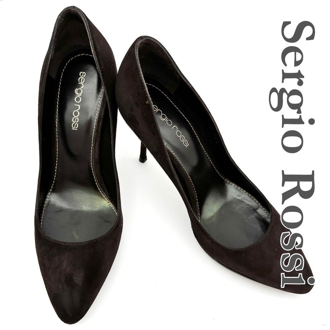 !新品! sergio rossi スエード ブラウン パンプス39 パンプス ブラック ローヒール: 45mm, sr1 - Pumps Black
