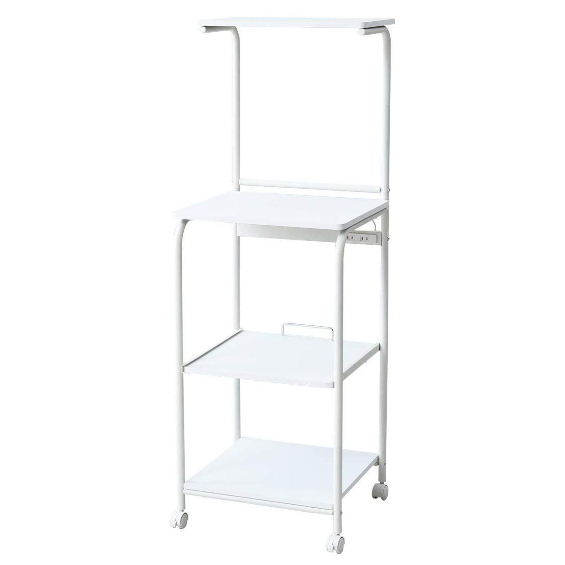 迅速発送 山善 YAMAZEN レンジラック 幅48×奥行41×高さ141cm スライド棚 2口コンセント ストッパー付きキャスター レンジ台 ラック トースターラック 組立品 サンドホワイト|マットホワイト GRW-48R WH