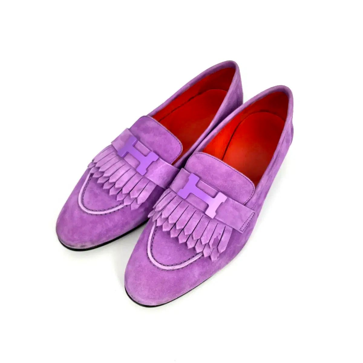 37 5 HERMES エルメス パープル スエード ロイヤル ローファー